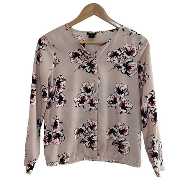 Ann Taylor pink floral button down long sleeve blouson Size XSP - Picture 1 of 6